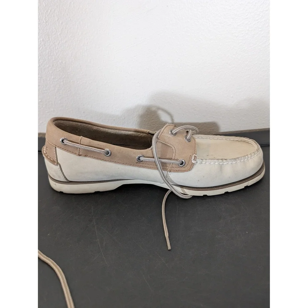 Sperry Top-Sider Mens 11.5 Boat Shoes Beige Cream Leather Deck Shoes Moc Toe